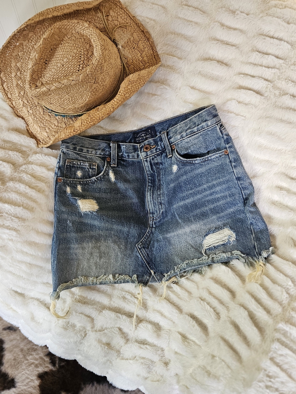 Lucky Brand Old Favorite Mini Light Blue Washed Denim Skirt